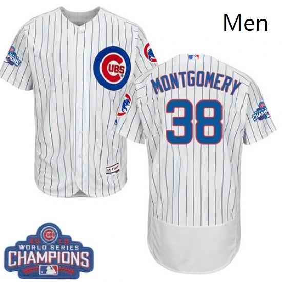 Mens Majestic Chicago Cubs 38 Mike Montgomery White Home 2016 World Series Champions Flexbase Authentic MLB Jersey